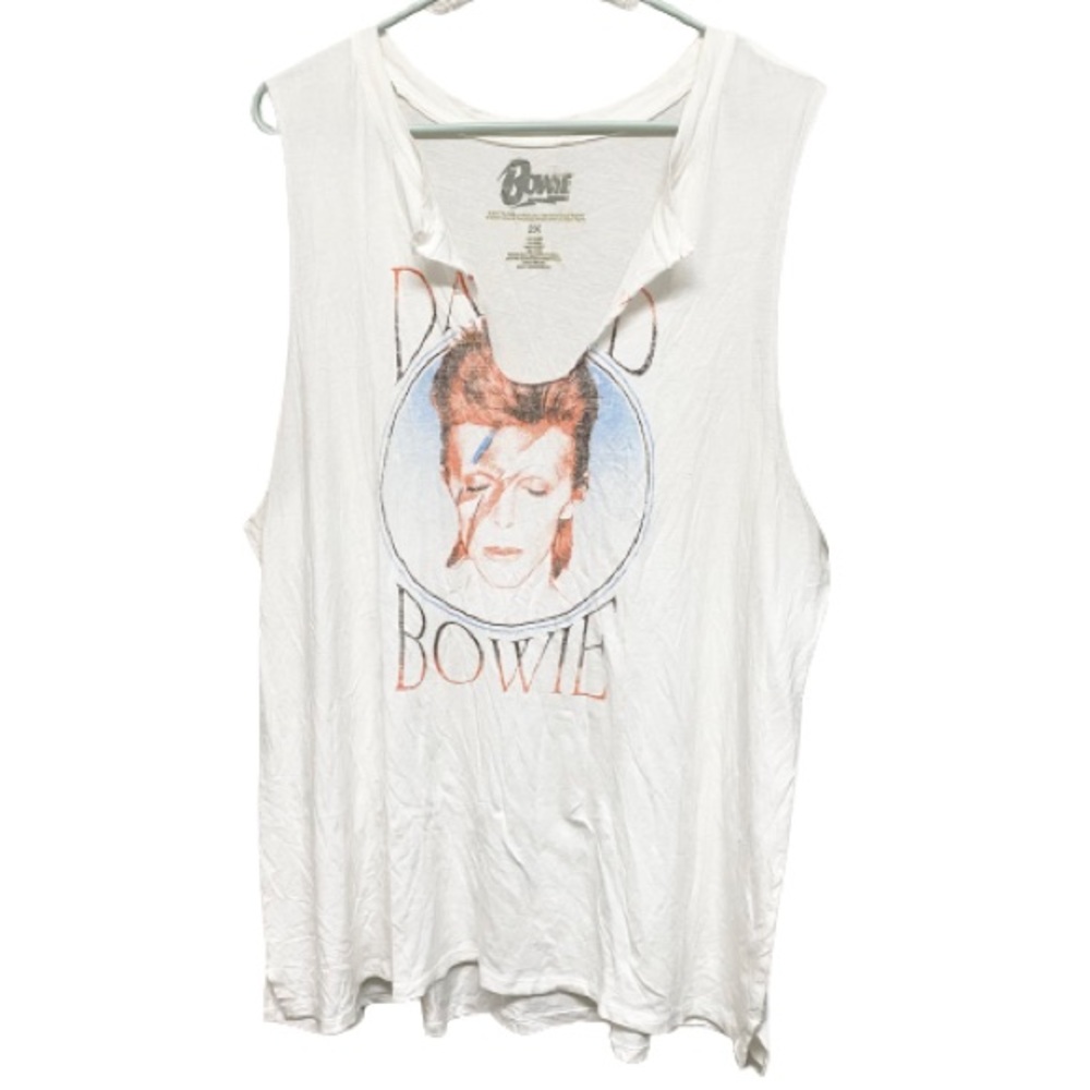 David Bowie Festival White Cotton Blend Sleeveless Tank Top T-Shirt Size 2X‎